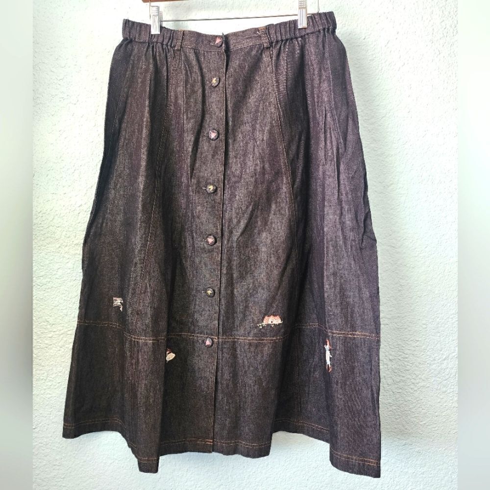 Aya Cotton House skirt denim skater button front embroidery cottagecore prairie